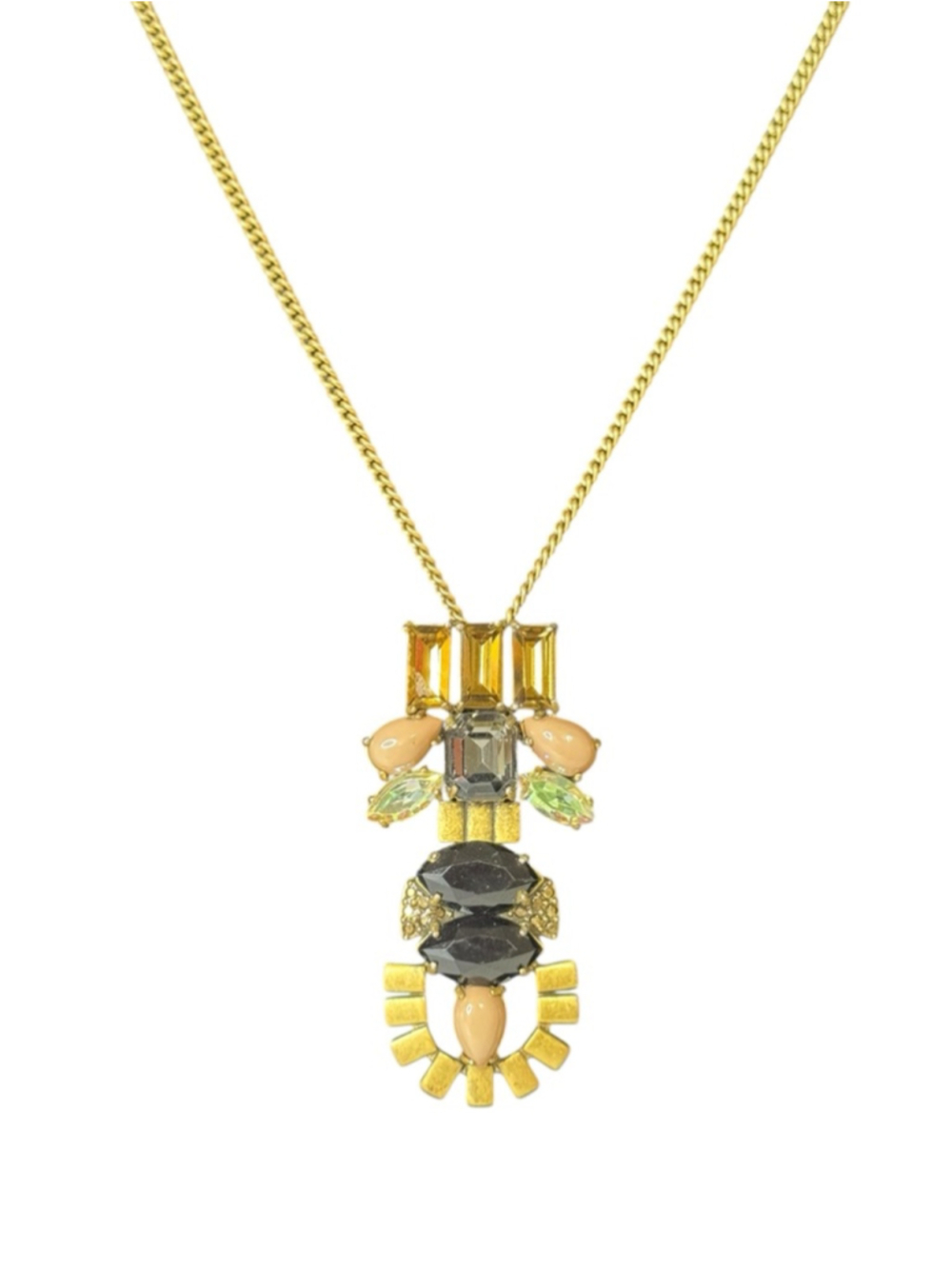 Women's J.Crew Gold Tone Black & Peach Gemstone Statement Necklace One Size - Picture 2 of 6